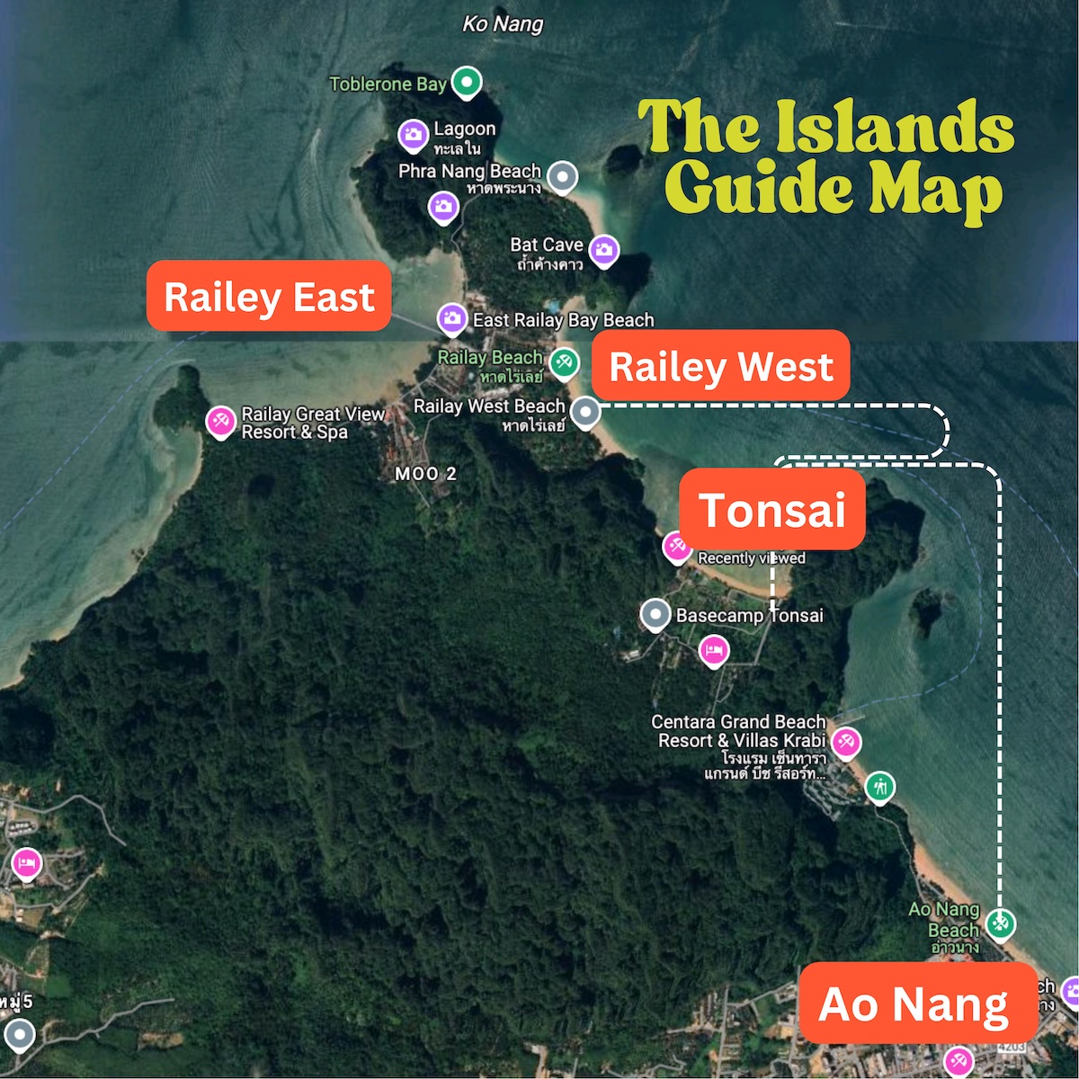 Map of Tonsai and surrounding beaches